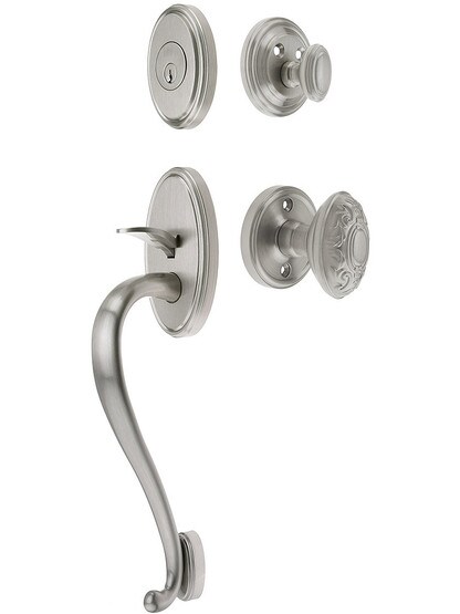 Georgetown Entry Handle Set in Satin Nickel Finish with Grande Victorian Knob and